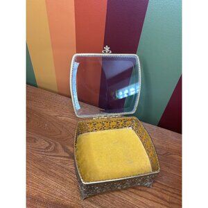 Vintage brass and glass mirrored jewellery box catch all mini Hollywood regency